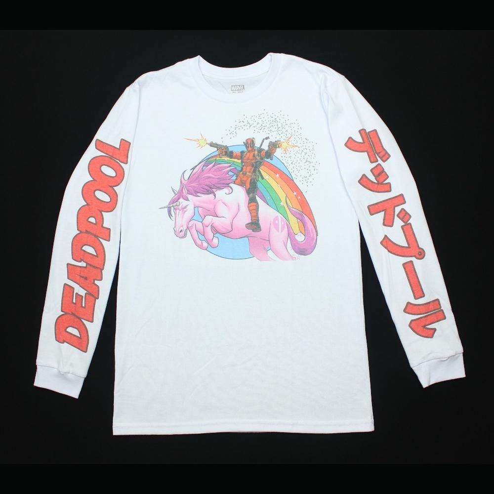 DEADPOOL Long Sleeve Tee Unicorn Rainbow Tee